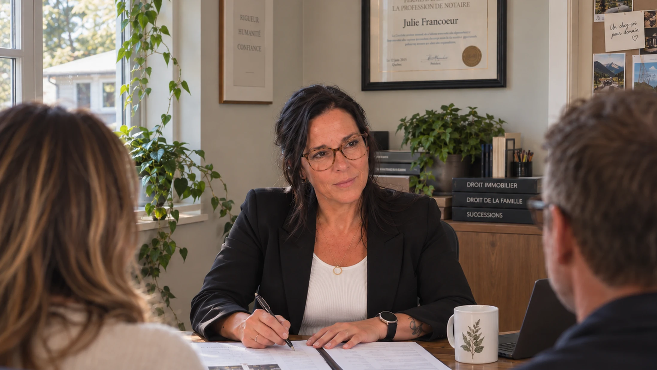Me Julie Francoeur en rencontre avec des clients à son bureau